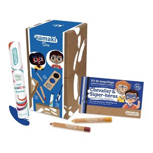   Namaki Box Intergalactique Kit 3 Chevalier & Super-héros - Mascara cheveux Bleu - Crayon de maquillage Rouge - Crayon de maquillage Jaune  