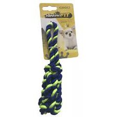   Jouet chien  Tresse os  vert et bleu  19cm