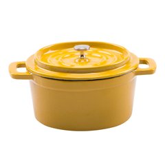   Mini cocotte en fonte ronde avec couvercle Jaune moutarde 14cm