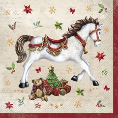 Ihr  Serviettes Lunch FESTIVE HORSE cream  33X33