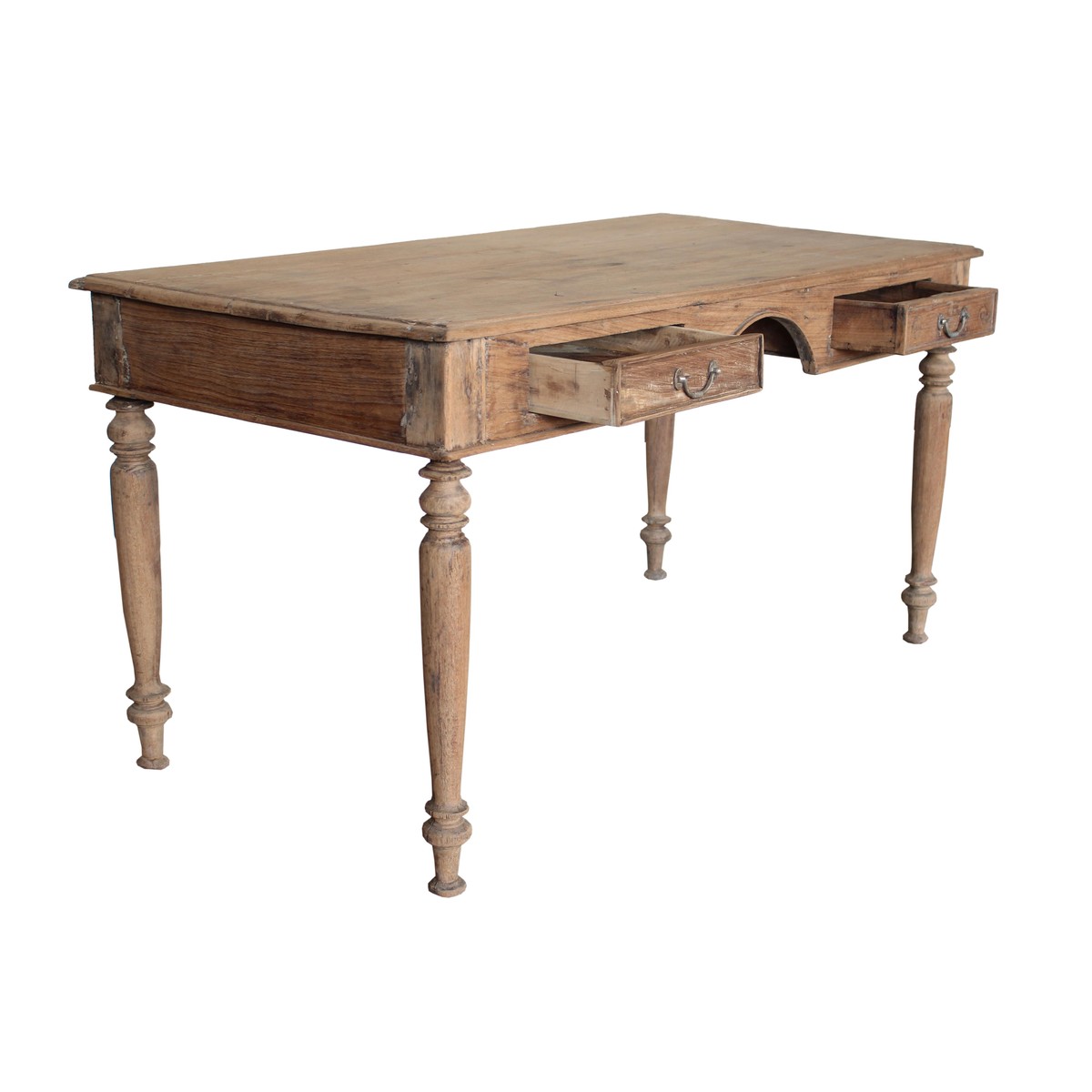 Les Restaurés, by Schilliger  Table de bureau 2 tiroirs en teck ancien  132x55x68cm