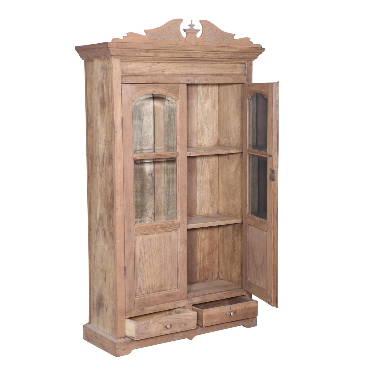 Les Restaurés, by Schilliger  Armoire 2 portes, 2 tiroirs en teck ancien, couronne amovible en teck ancien  104x40x162cm