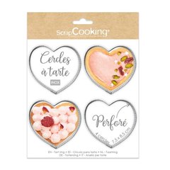 Scrapcooking  4 CERCLES A TARTE INDIVIDUELS PERFORES COEUR 7.5X8CM  