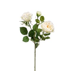 Schilliger Sélection  Rose 2 fleurs, 1 bouton en branche artificielle Blanc crème 58cm