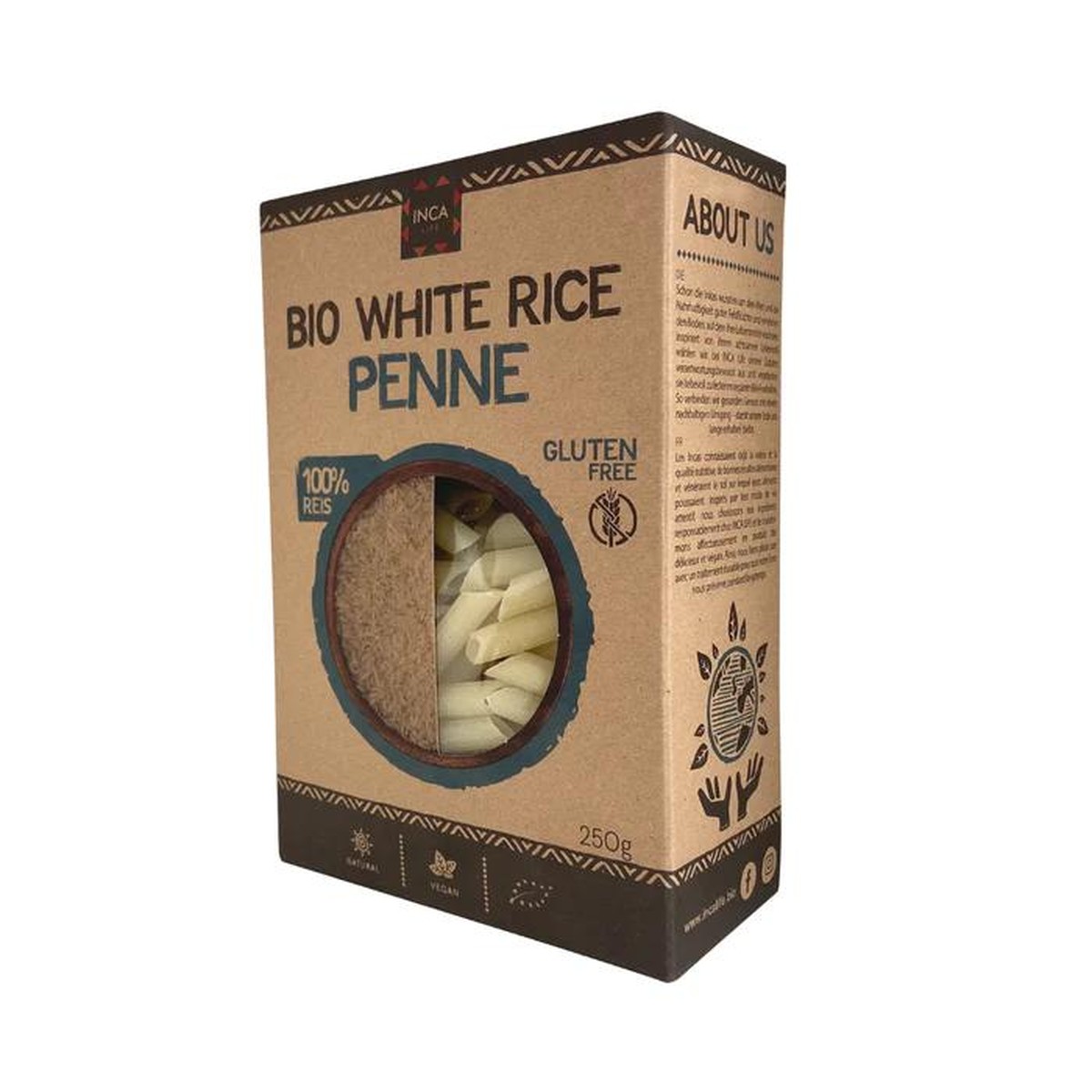 Incalife INCALIFE Pâtes Penne de riz blanc BIO sans Gluten Incalife  250gr