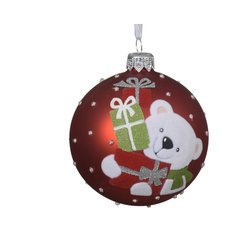 Schilliger Sélection  Boule Ourson blanc avec cadeaux 80mm Rouge cerise 8cm