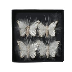 Schilliger Sélection  Papillons plumes sur clip en boite 4pcs Jaune or 4x 5cm