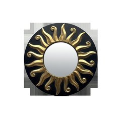   Miroir Soleil convexe noir et doré 17,5cm  Diam 17,5cm
