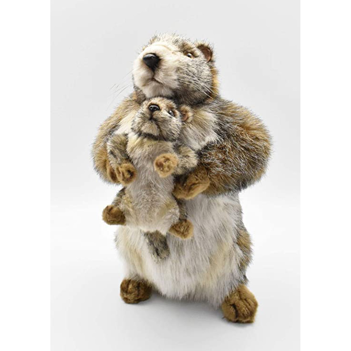 Peluches, Hansa Marmotte avec Bébé 23x33x35cm
